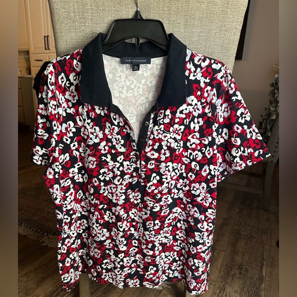 Tommy Hilfiger Women's Floral Print Polo Shirt Plus Size XL - Picture 1 of 6